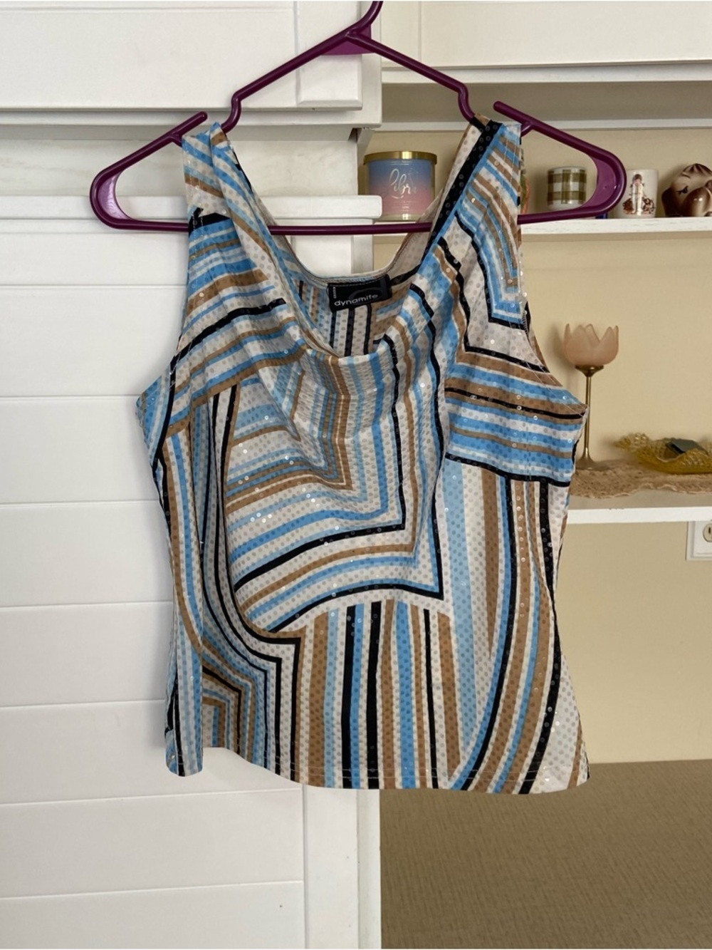 Vintage Geometric Striped Sequin Sleeveless Top